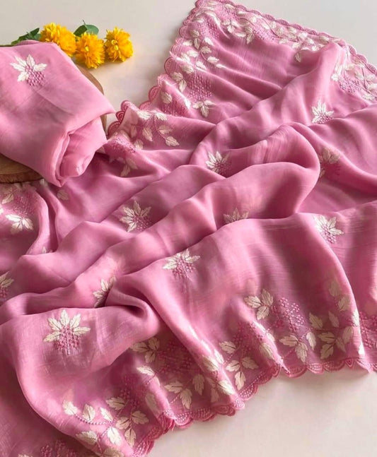 Premium CRUNCHY silk with beautiful embroidery C-pallu work with full of elegance with tone to tone Embroidery blouse