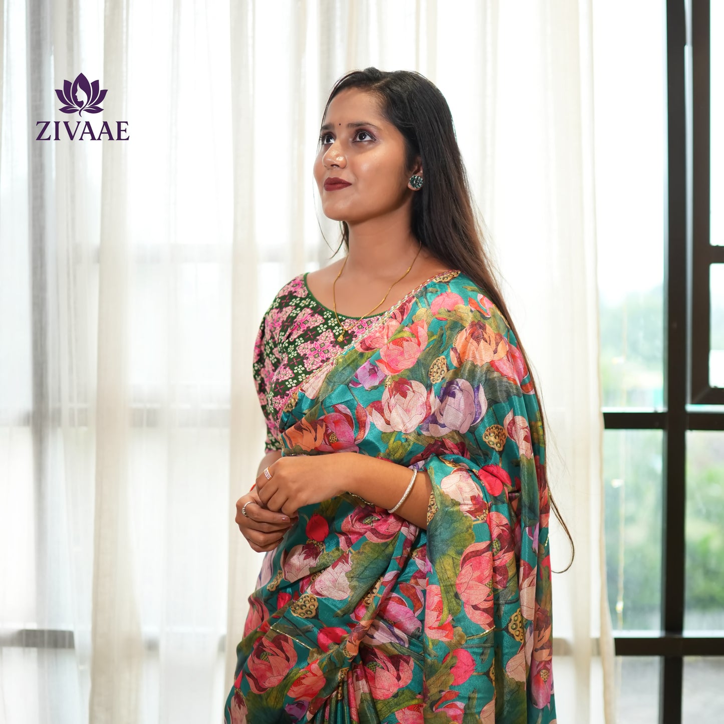 🌸 ZIVAAE Premium Chinon Saree — Artistic, Elegant & Truly Exquisite
