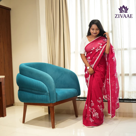 Crunchy chiffon fabric with white figured embroidary work allover saree with beautiful white rich cotton border on it with tone to tone white embroidary work blouse