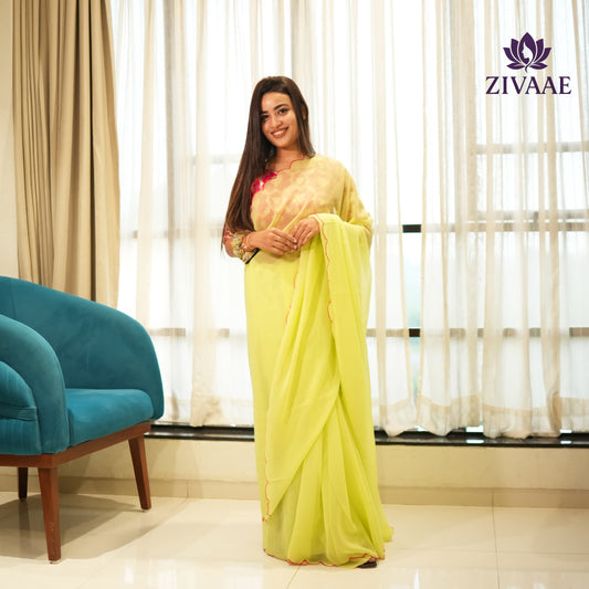 60 gram georgette  Saree with tone to tone floral 3D embroidered blouse piece and arca border😍*