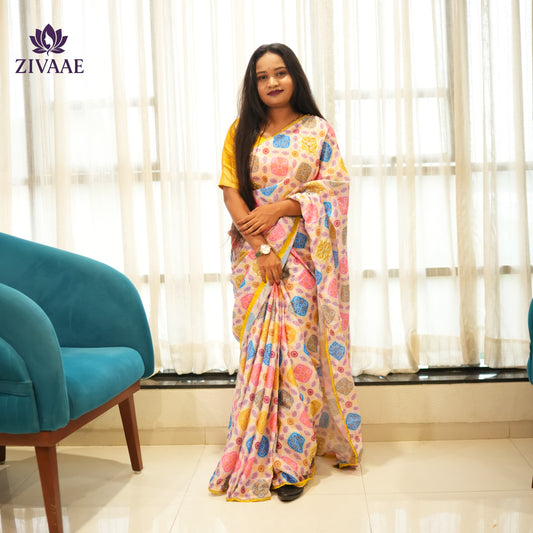 🌸 ZIVAAE Premium Chinon Bandhani Saree — Vibrant, Festive & Timelessly Traditional