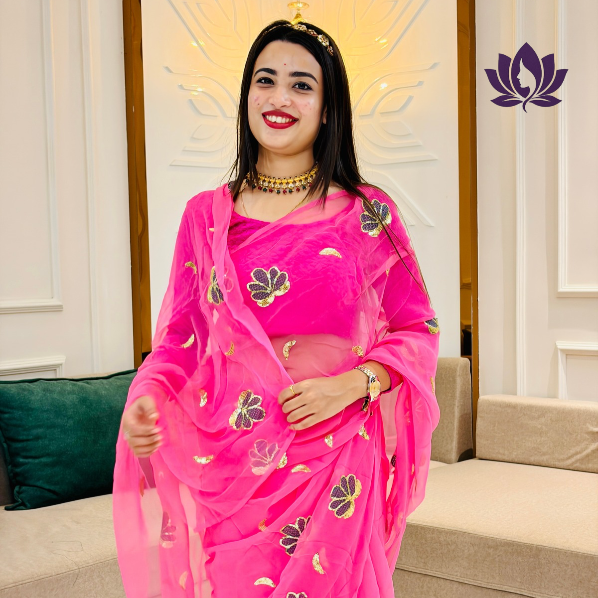 ZIVAAE Premium Butta Work Georgette Saree — a perfect blend of Rajputi Darbari elegance and modern minimal charm.