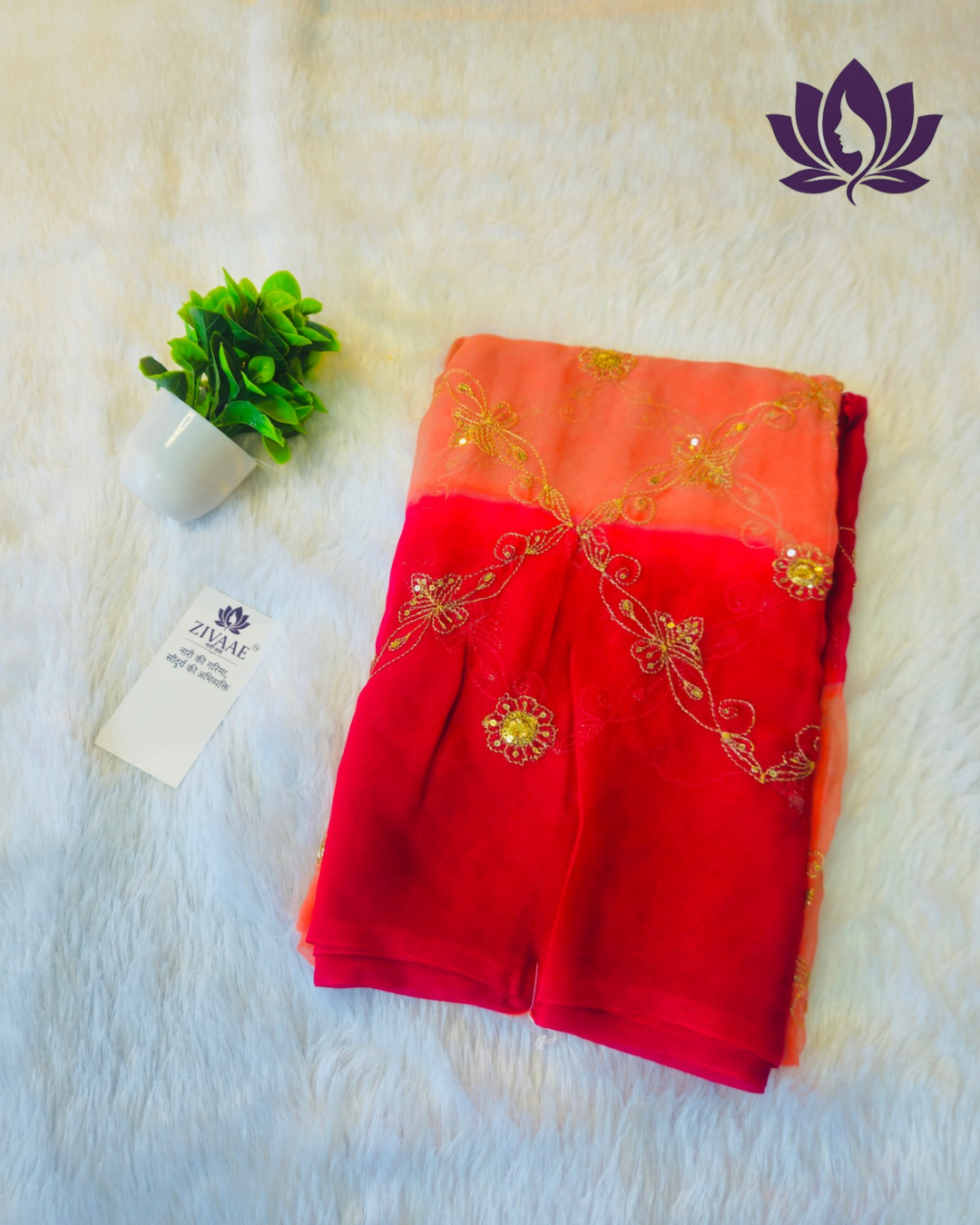 ZIVAAE Rajputi Darbari Jorgate Saree — Full Jaal Embroidery Work