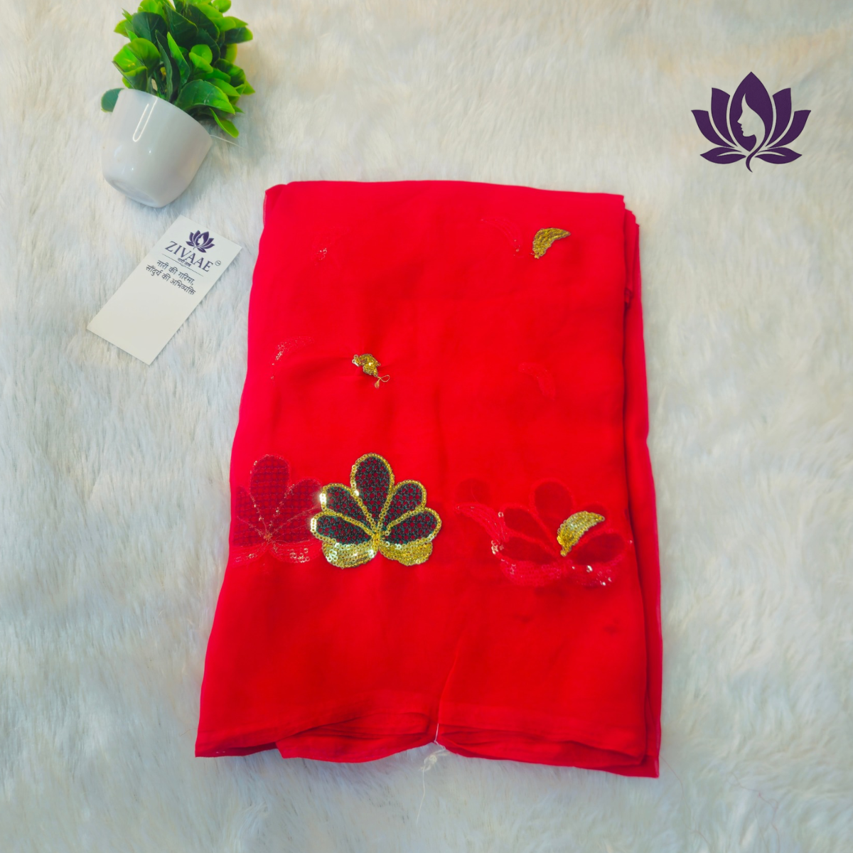 ZIVAAE Premium Butta Work Georgette Saree — a perfect blend of Rajputi Darbari elegance and modern minimal charm.