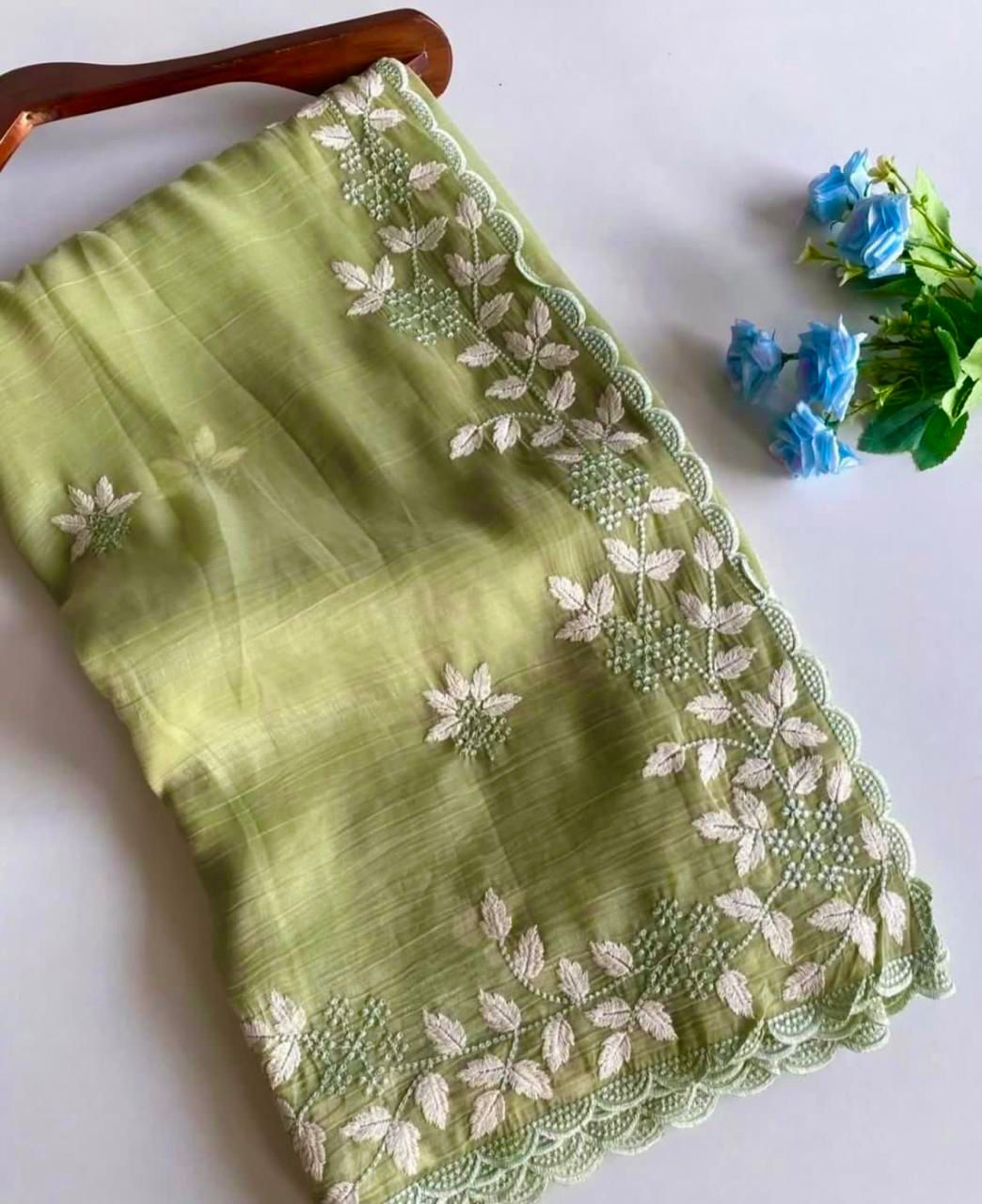 Premium CRUNCHY silk with beautiful embroidery C-pallu work with full of elegance with tone to tone Embroidery blouse