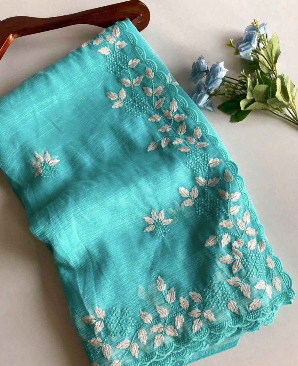 Premium CRUNCHY silk with beautiful embroidery C-pallu work with full of elegance with tone to tone Embroidery blouse