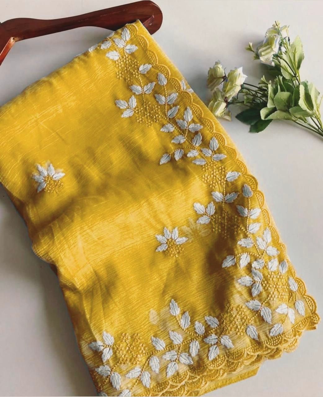 Premium CRUNCHY silk with beautiful embroidery C-pallu work with full of elegance with tone to tone Embroidery blouse