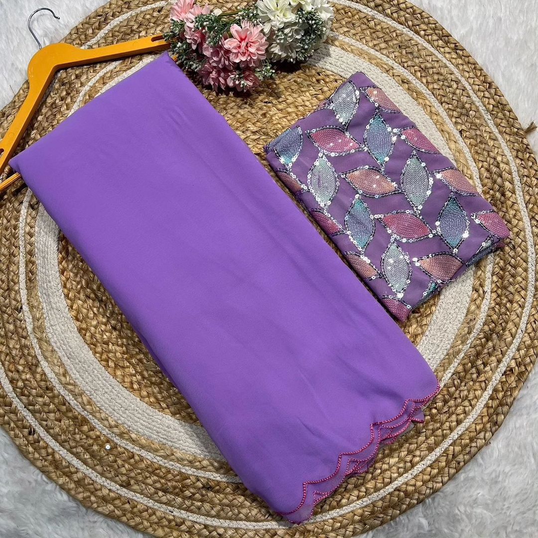 60 gram georgette  Saree with tone to tone floral 3D embroidered blouse piece and arca border😍*